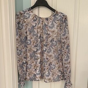 Floral Long Sleeve Blouse - Blue and Brown
